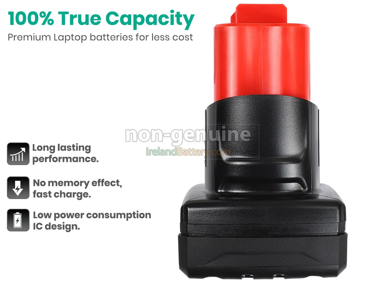 thumbnail interactive-video image 1 of 8.0Ah Replacement Battery For Milwaukee M12 – 48-11-2460, 48-11-2401, 48-11-2402 – 12V Lithium-Ion, Long Runtime 1 of 3